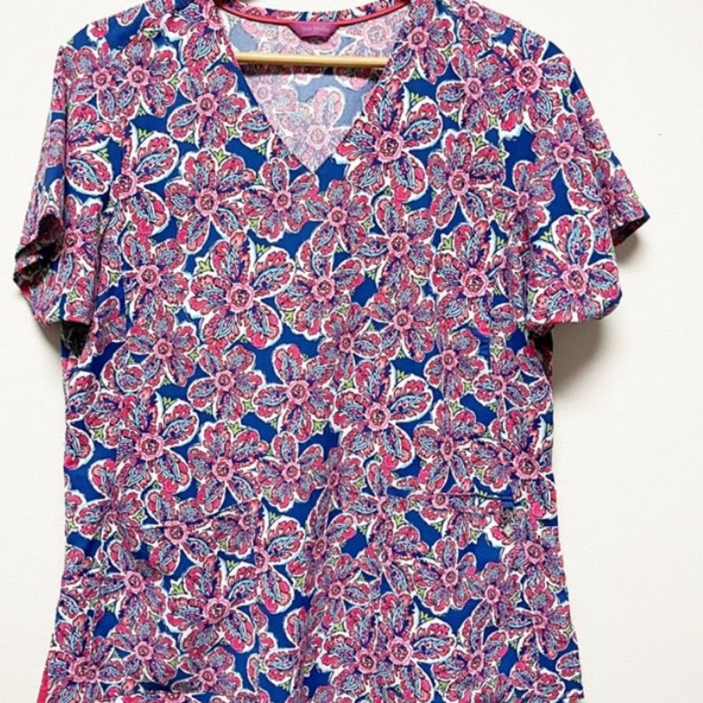 Floral Paisley Scrub Top Women's Size L